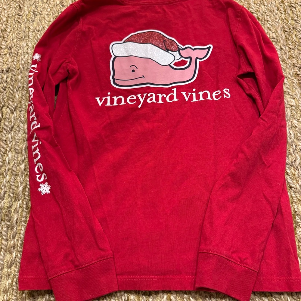 Vineyard Vines Girls Merry Christmas Red Long Sleeve Shirt Size Medium 10/12